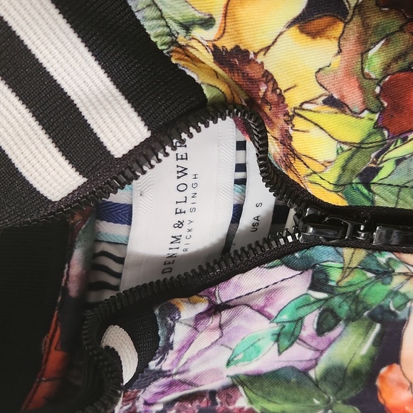 Denim and flower floral Varsity jacket - Picture 2 of 6